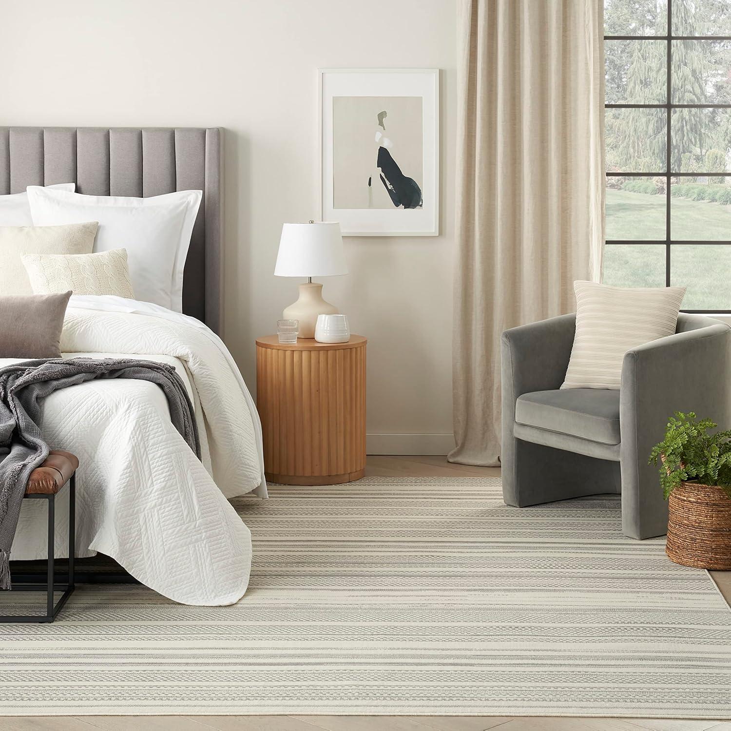 Nourison Grafix Abstract Striped Indoor Rug Ivory Grey 5'3" x 7'3"