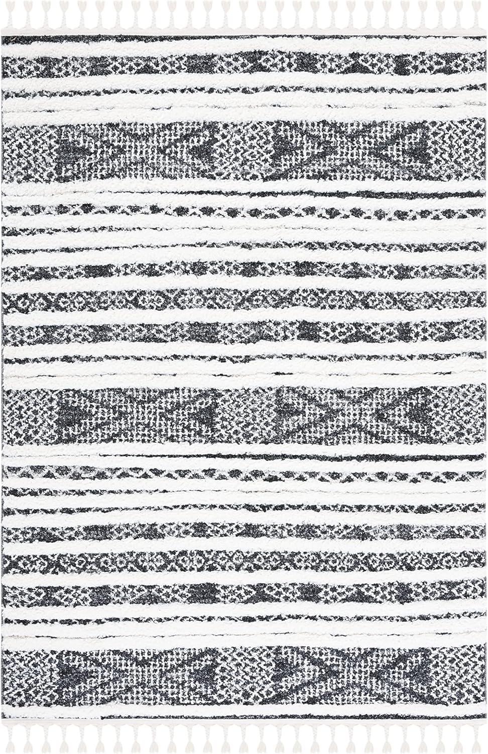 Moroccan Tassel Shag MTS632 Power Loomed Area Rug - Black/Ivory - 5'3"x7'6" - Safavieh.