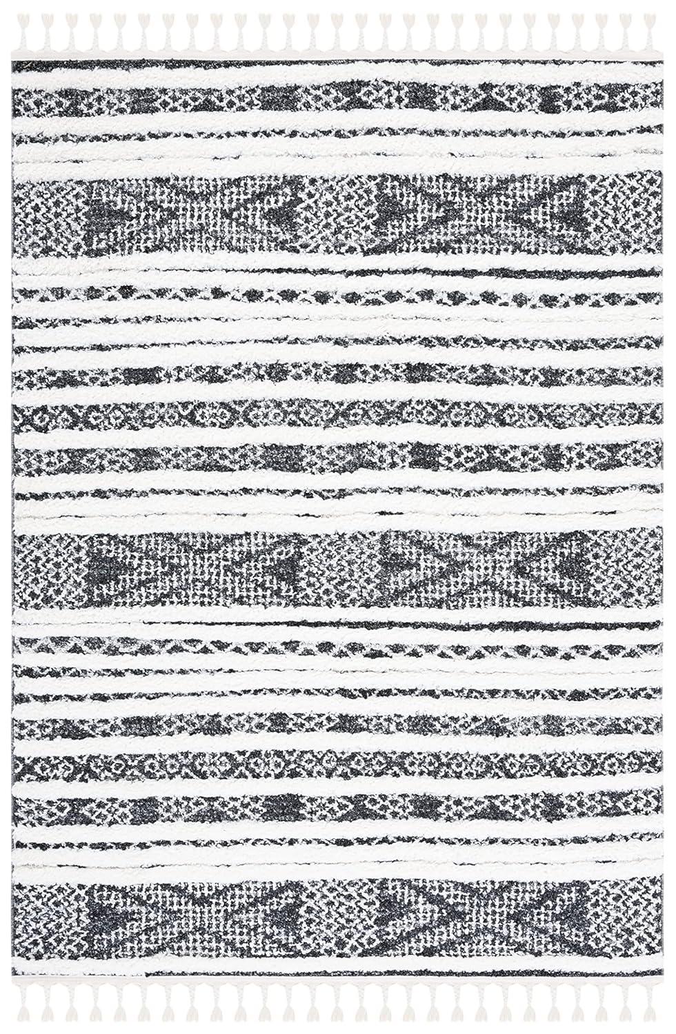 Moroccan Tassel Shag MTS632 Power Loomed Area Rug - Black/Ivory - 5'3"x7'6" - Safavieh.