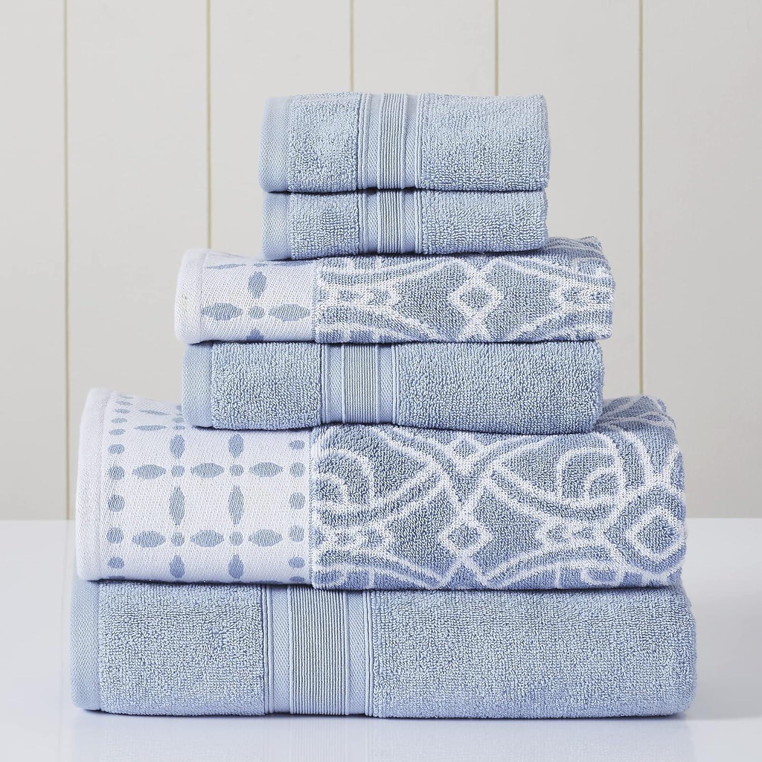 Modern Threads 6 Piece Set, 2 Bath Towels, 2 Hand Towels, 2 Washcloths Yarn Dyed Jacquard/Solid Towel Set Monroe