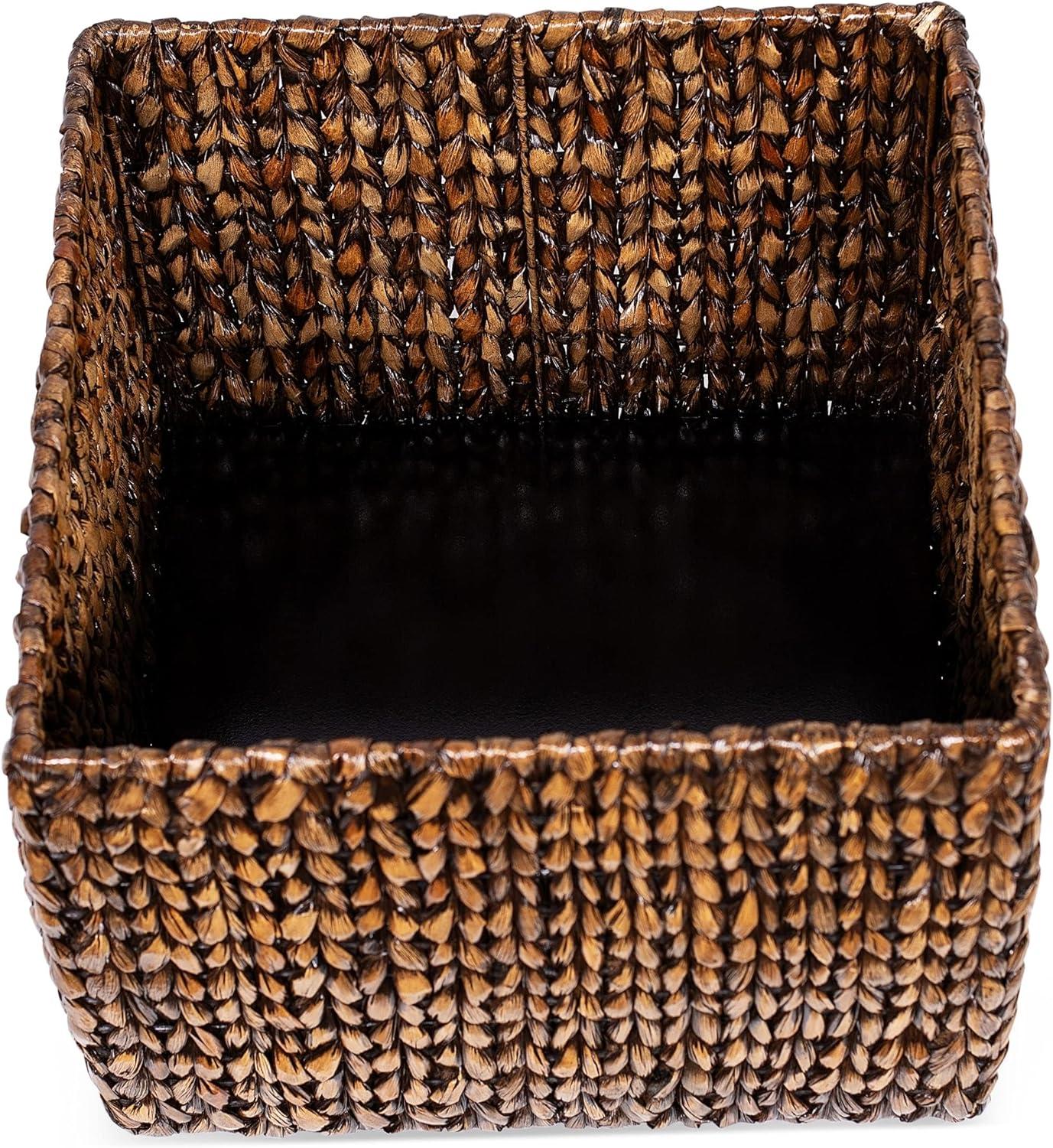 Storage Cube Box with Lid - Brown Wash Seagrass - Hand Woven Container for Blankets Pillows - Sturdy Metal Frame