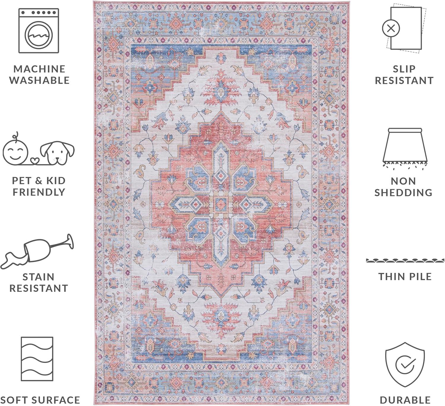 Tucson Vintage Persian TSN109 Power Loomed Machine Washable Skid-Resistant Indoor Area Rug - Beige/Blue - 5'x8' - Safavieh