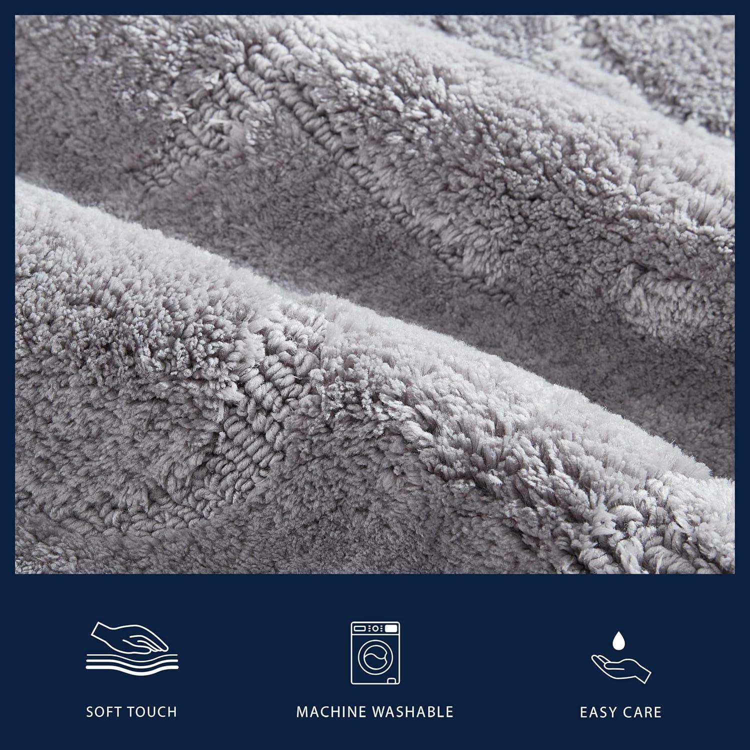 Gray Ridged 2-Piece Machine-Washable Bathroom Rug Set