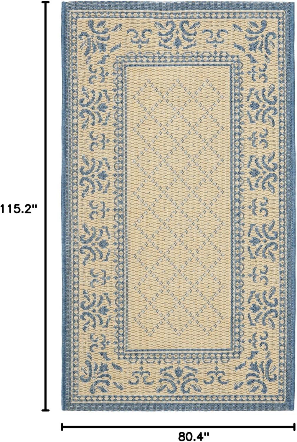 SAFAVIEH Courtyard Eva Traditional Indoor/Outdoor Area Rug, 6'7" x 9'6", Natural/Blue