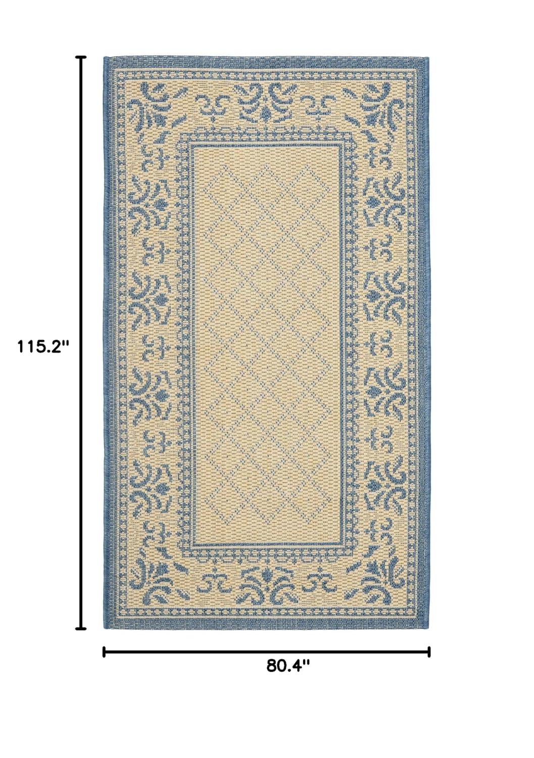 SAFAVIEH Courtyard Eva Traditional Indoor/Outdoor Area Rug, 6'7" x 9'6", Natural/Blue