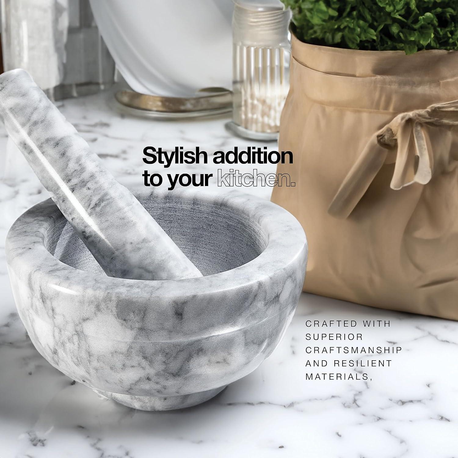 Mortar And Pestle Set Marble Grey 3.75 Inches Diameter for Kitchen  Easy to Clean