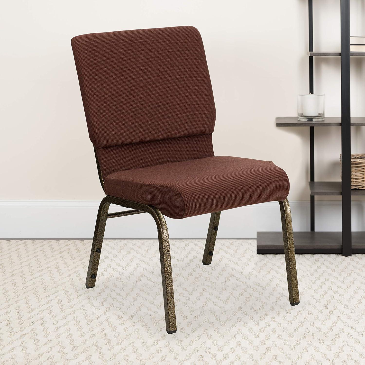 Flash Furniture HERCULES Series 18.5''W Stacking Church Chair in Brown Fabric - Gold Vein Frame