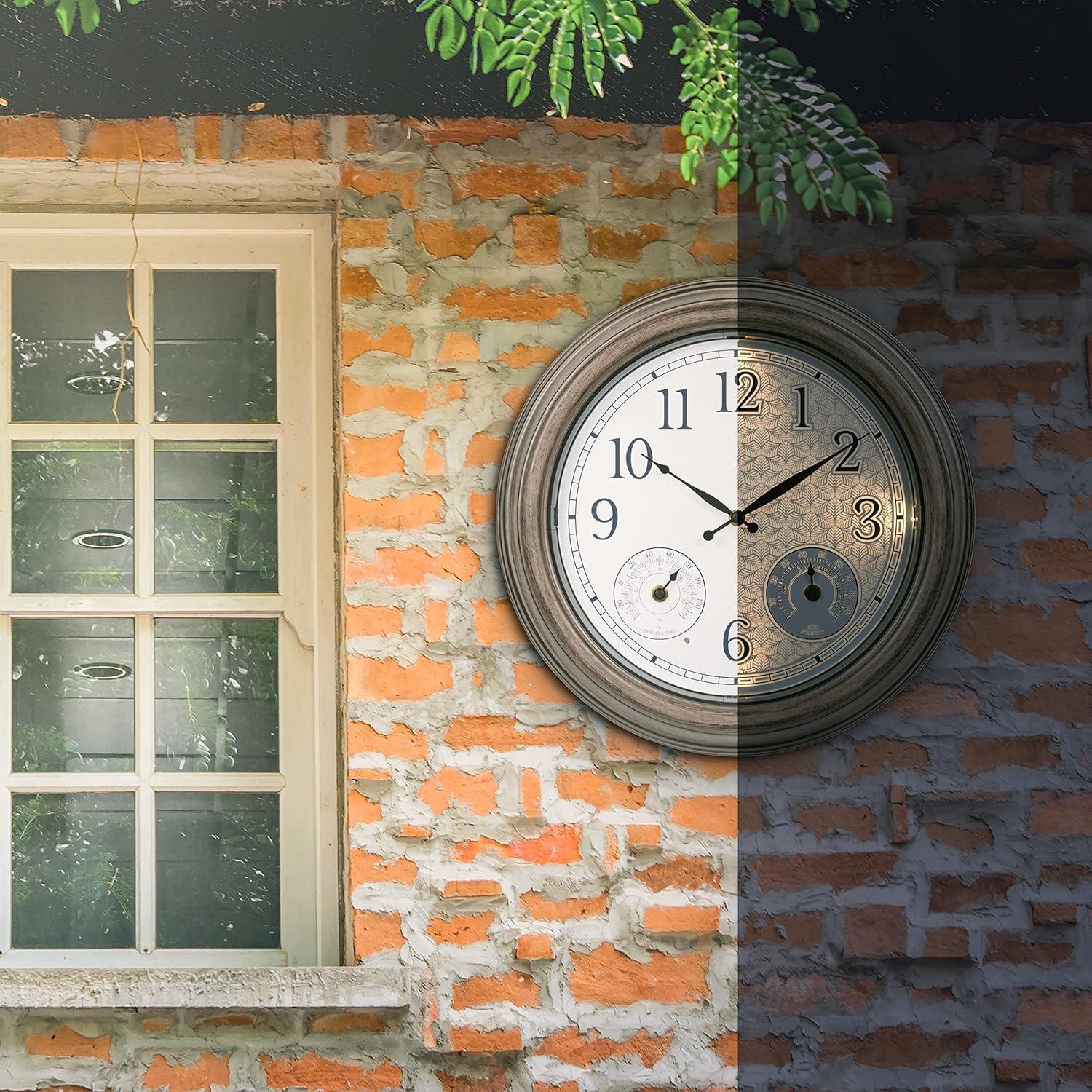 15.5" Brown Plastic Outdoor Analog Clock with Lighted Leaves