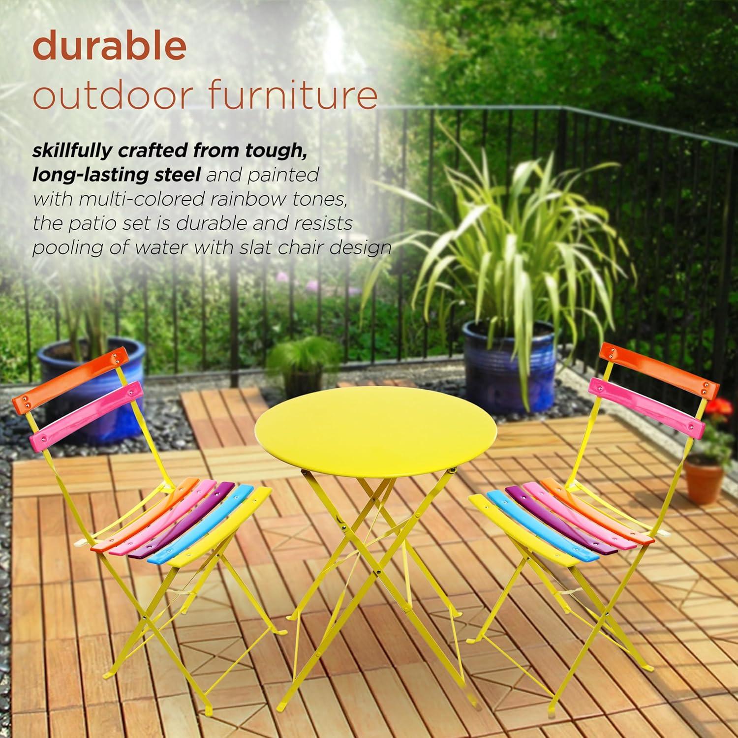 Steel Foldable Bistro Set Vibrant Rainbow - Alpine Corporation: Weather-Resistant, No Assembly, 2-Person Seating