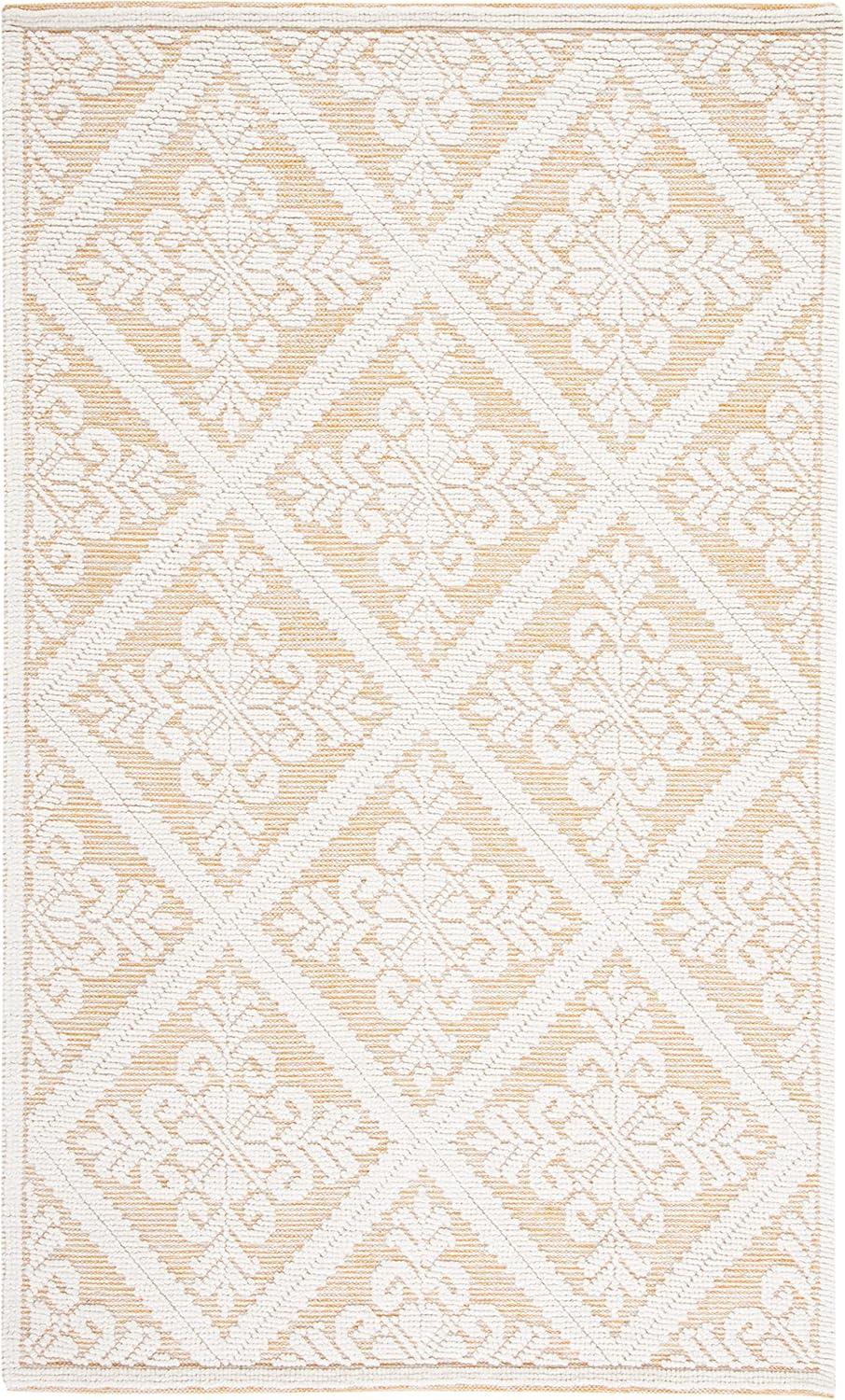 Ivory and Gold Handmade Tufted Wool Area Rug, 4' x 6'