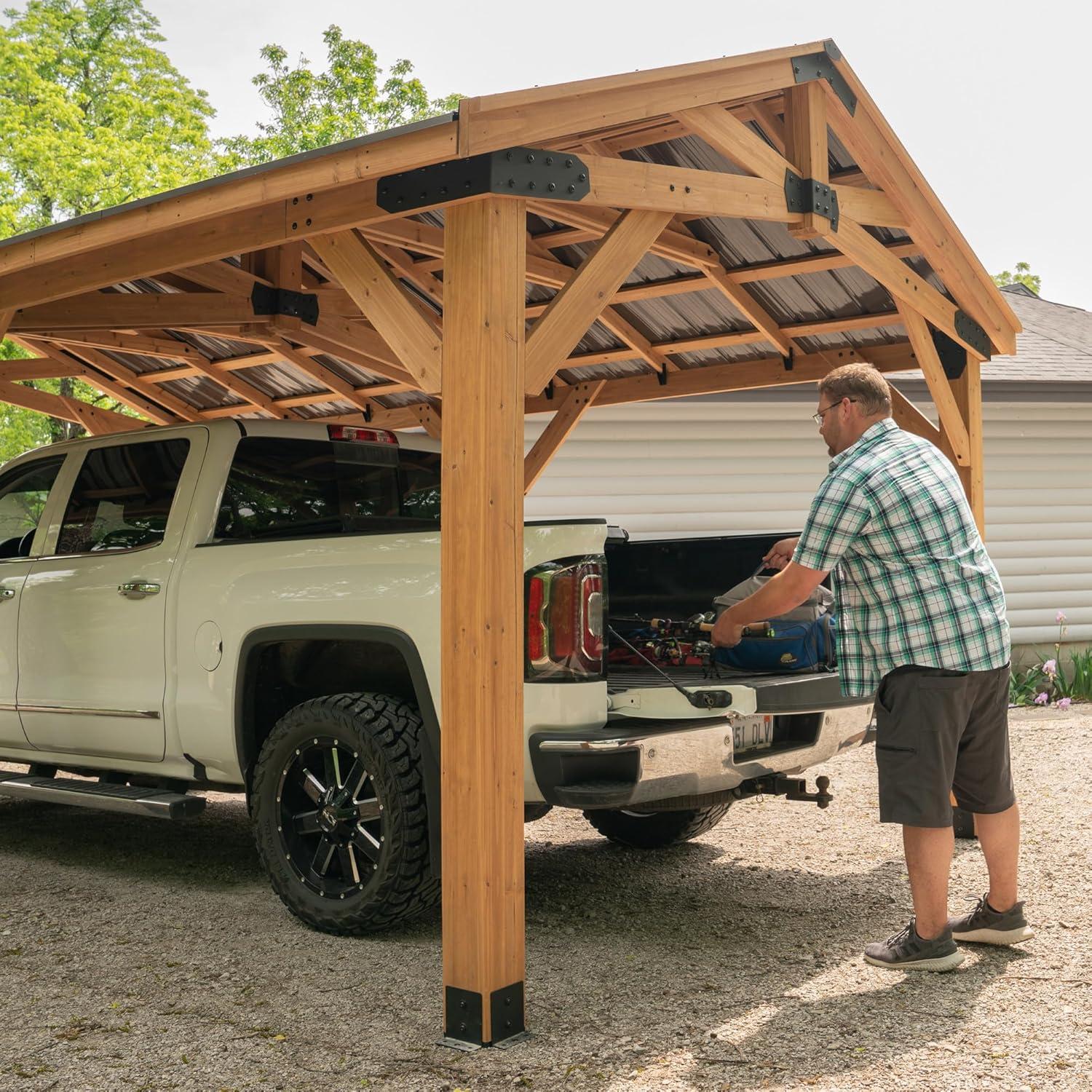 Norwood Cedar Carport Pavilion Gazebo with Steel Roof