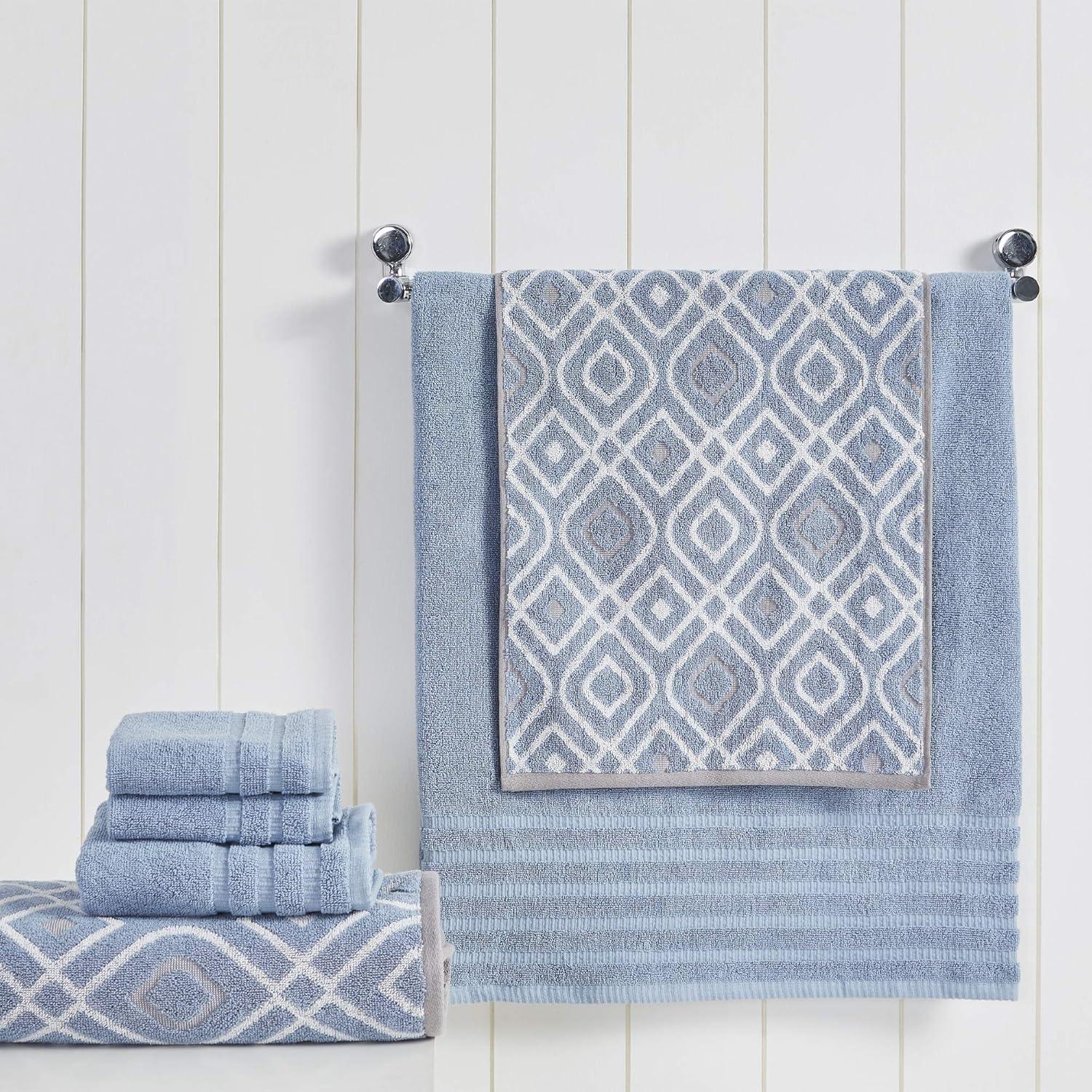 Modern Threads 6 Piece Set, 2 Bath Towels, 2 Hand Towels, 2 Washcloths Yarn Dyed Jacquard/Solid Towel Set Oxford