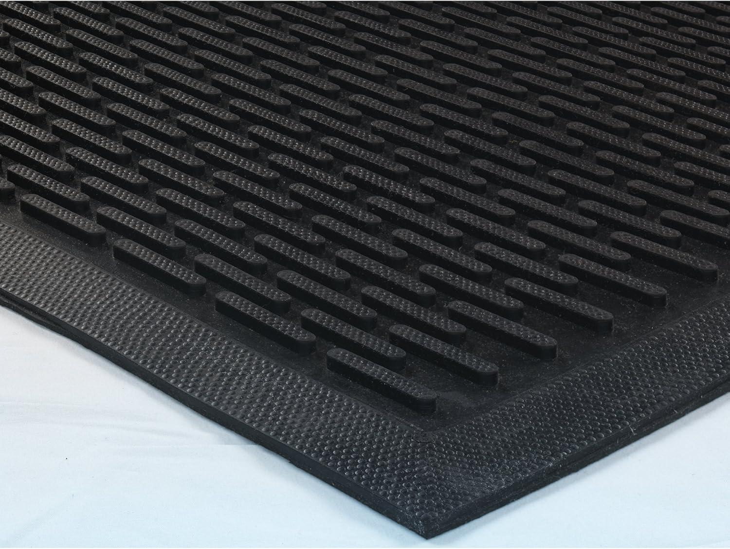 Modern Ribbed Black Rubber 24" x 36" Indoor/Outdoor Doormat