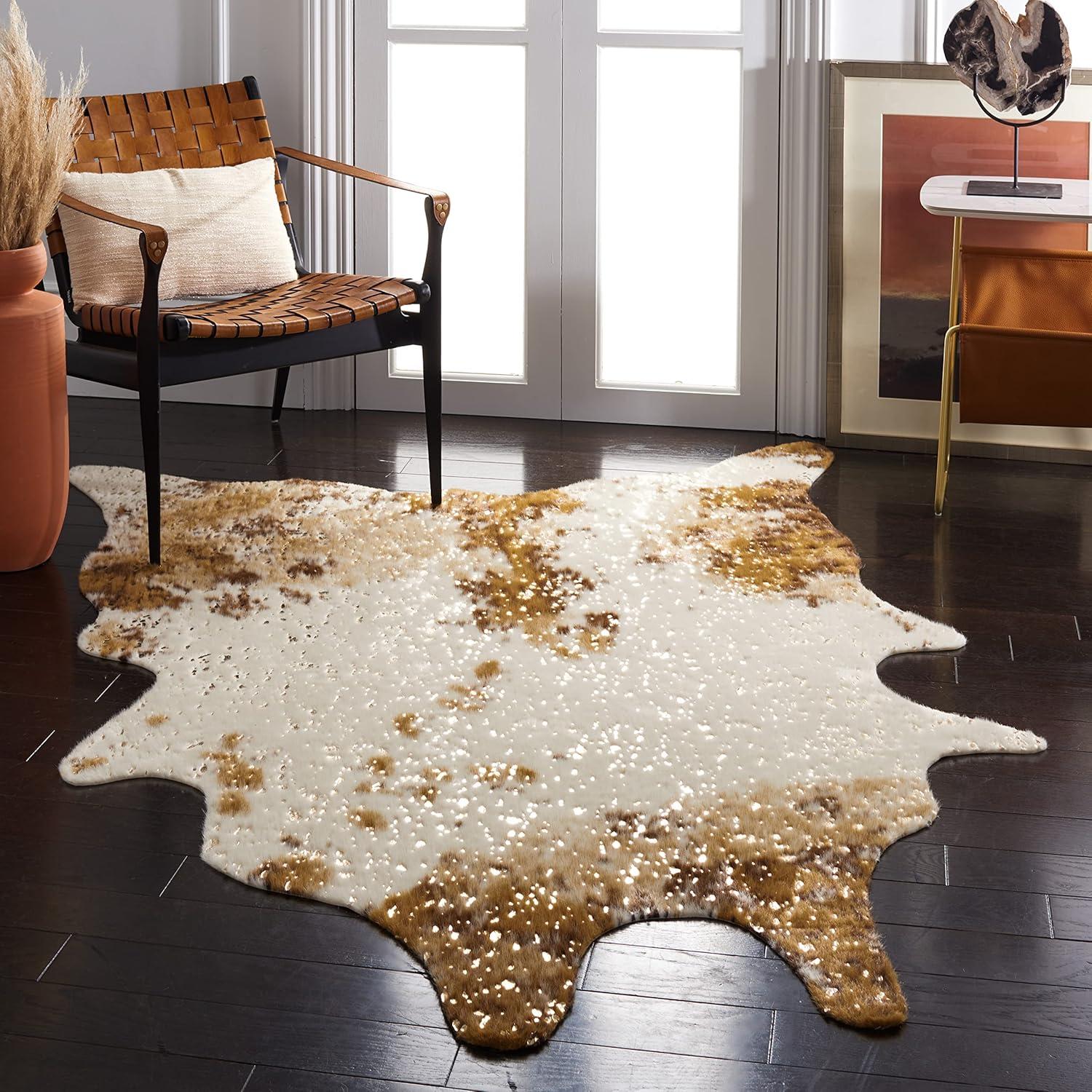 SAFAVIEH Faux Cow Hide Dalia Novelty Area Rug, Beige/Dark Brown, 3' x 5'