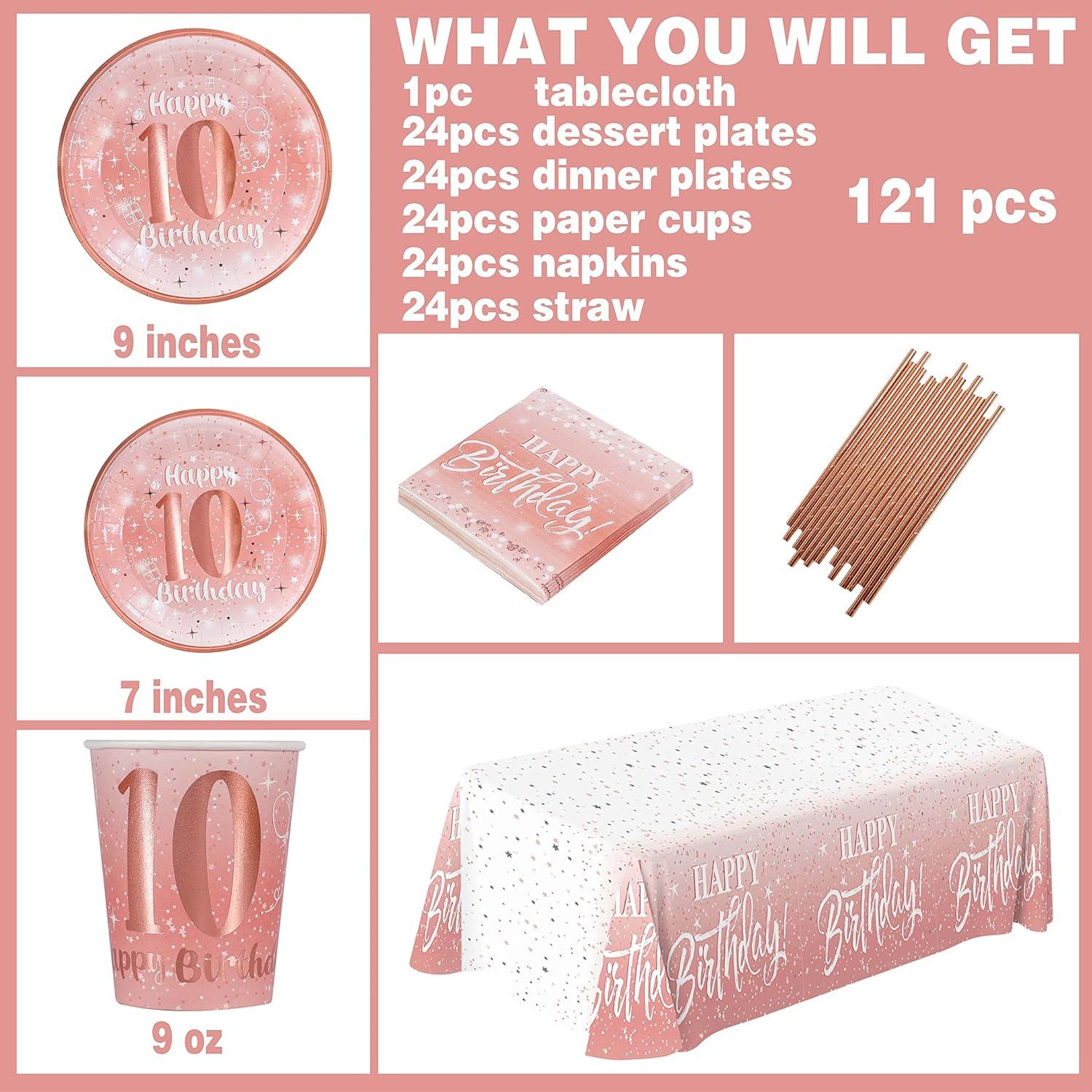 Rose Gold 10th Birthday Party Supplies Set for 24 Guests