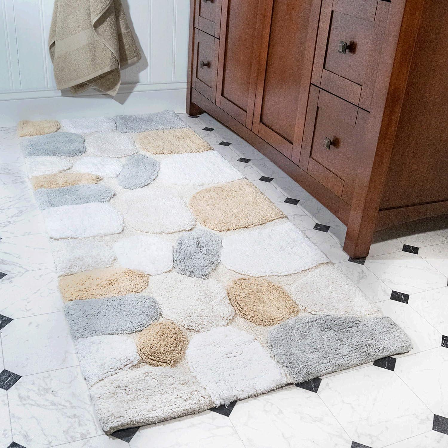 Pebble Pattern Beige and Gray Cotton Bath Runner