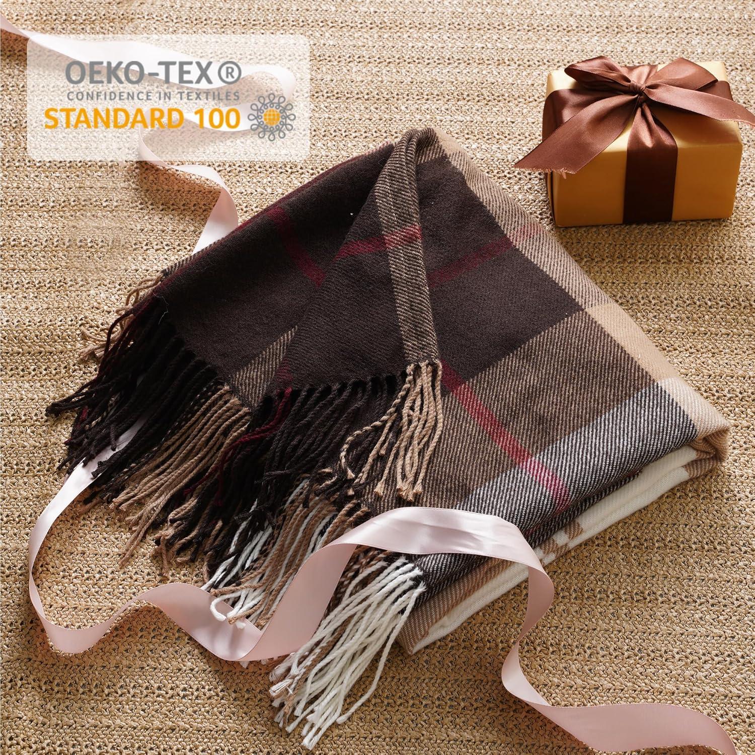 Battilo Classic Plaid Throw Blanket for Couch,Black&Beige,Buffalo Check Pattern Blanket for Picnic,50"x60"