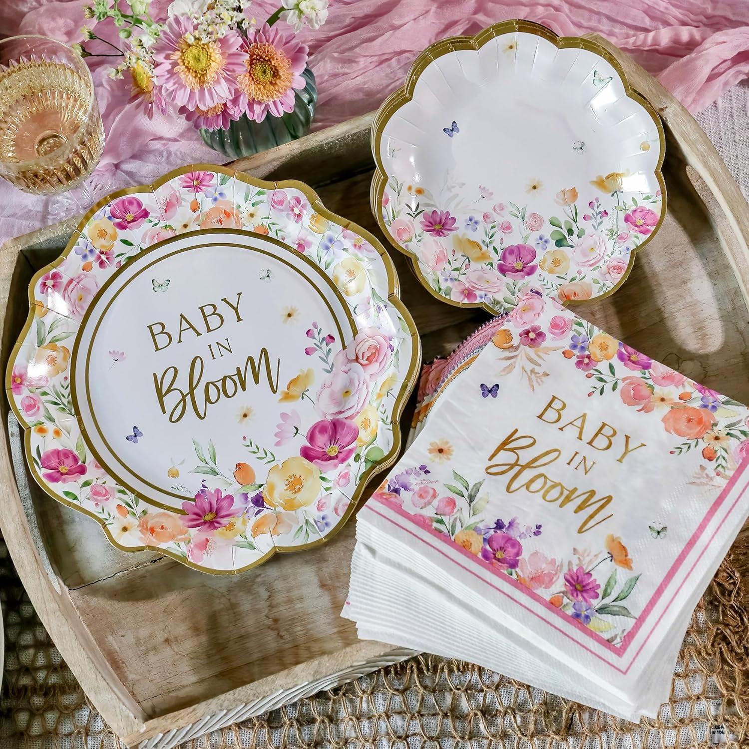 Kate Aspen Kate Aspen Baby in Bloom 62 Piece Party Tableware Set Baby Shower Party Decorations Plates & Napkins, Vibrant Floral Botanical (16 Guests)- Perfect for Greenery Baby Shower (Set of 62)