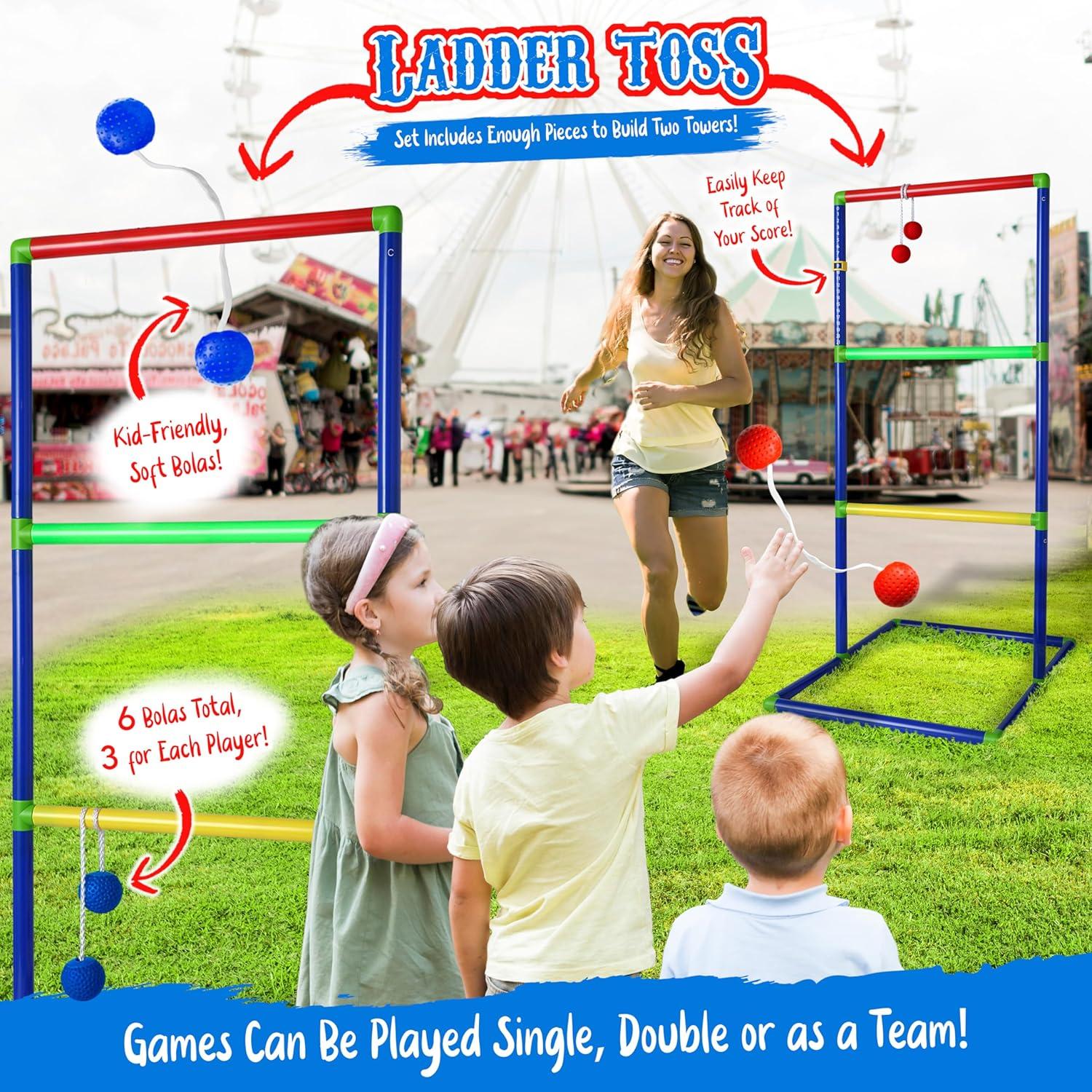 Carnival Yard Games for Kids - Ring Toss, Beanbag Cornhole, Ball Shooting Target Game, Ladder Toss, Darts Board, Tic Tac Toe, Birthday Party Activities, Backyard Outdoor Games and Indoor Family Fun