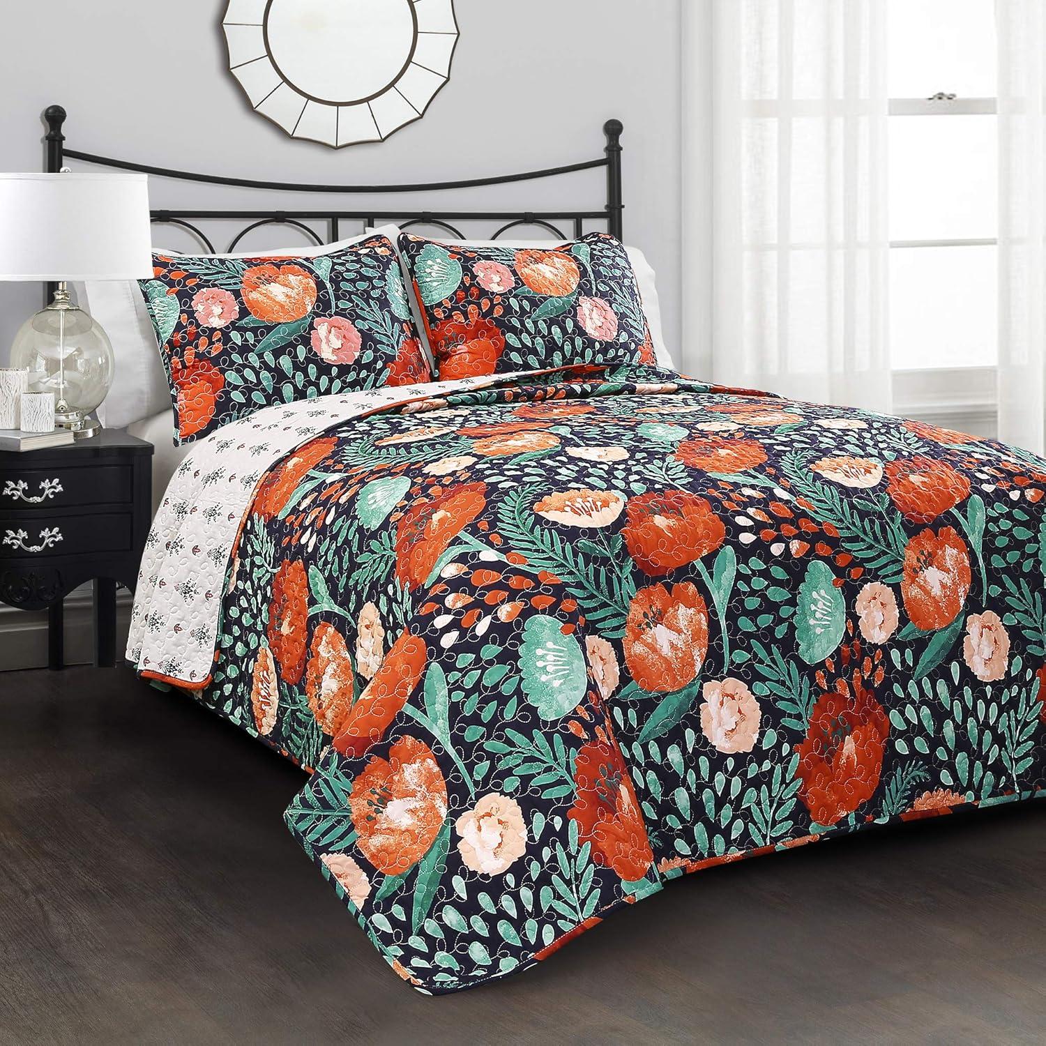 Poppy Garden 100% Cotton 320 TC Reversible Traditional  3 Piece Quilt Set