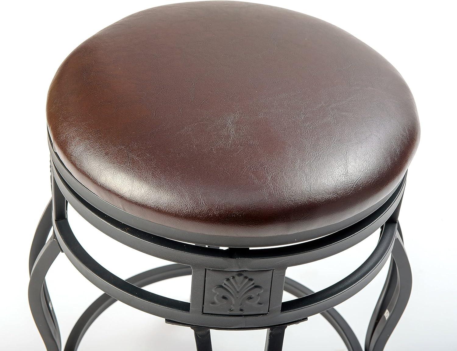 eHemco Swivel Metal Kitchen Counter Height Barstool with Upholstered Faux Leather Seat, 24 Inches, Black, Set of 2