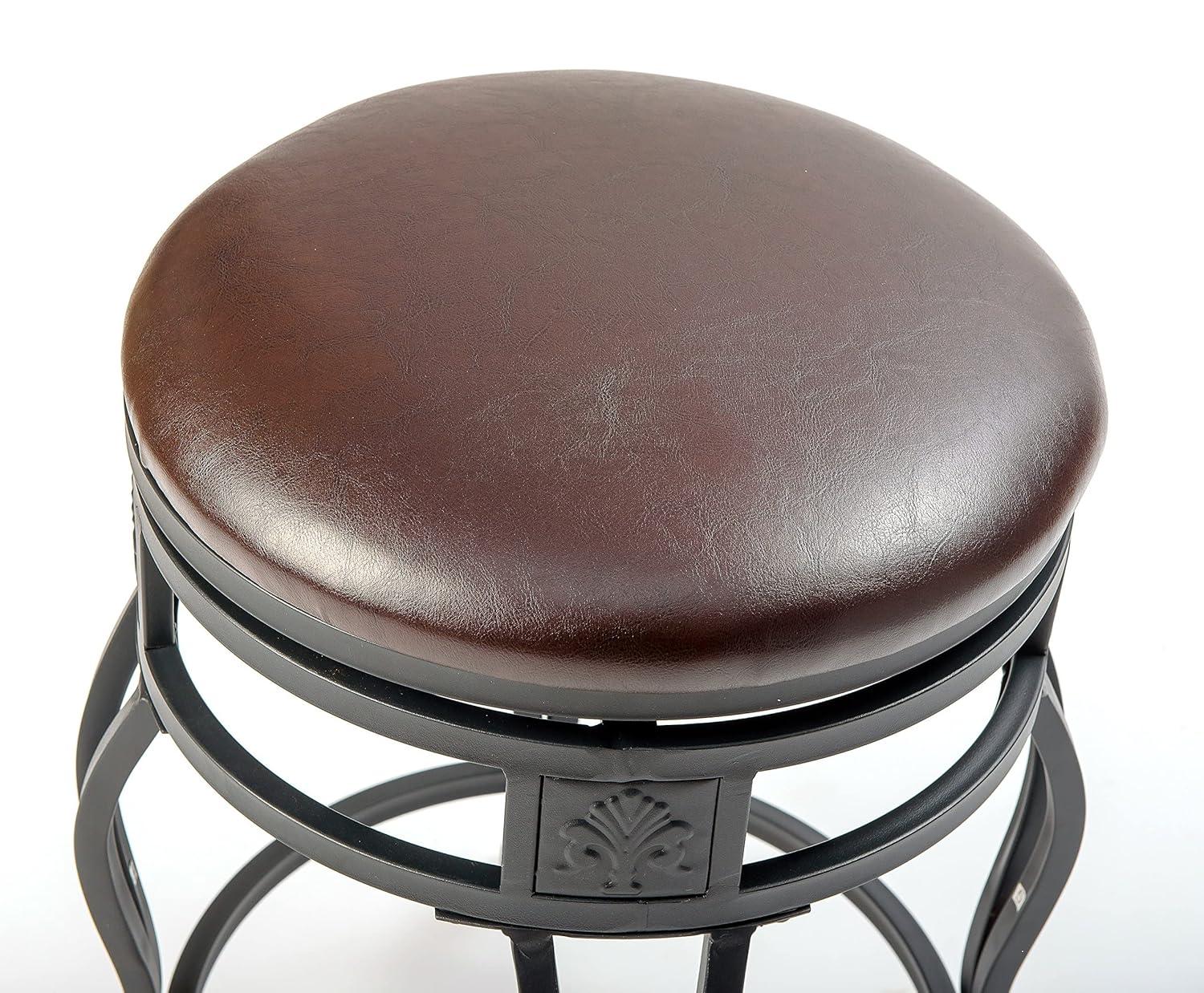 eHemco Swivel Metal Kitchen Counter Height Barstool with Upholstered Faux Leather Seat, 24 Inches, Black, Set of 2