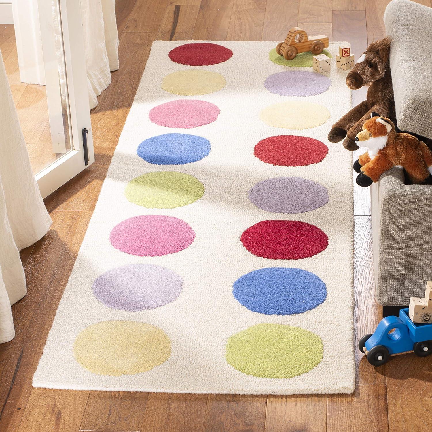 SAFAVIEH Kids Webster Polka Dots Runner Rug, Ivory/Multi, 2'3" x 7'