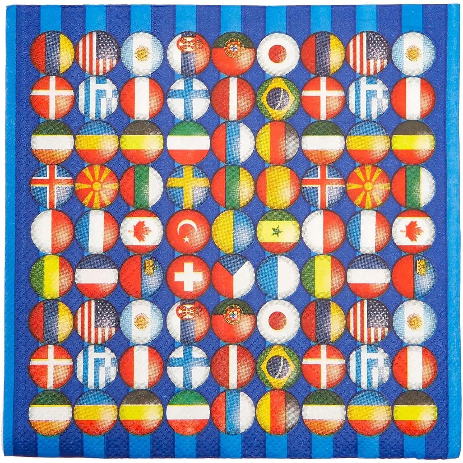 Blue Panda 100 Pack International Flag Disposable Paper Napkins 6.5" Party Supplies