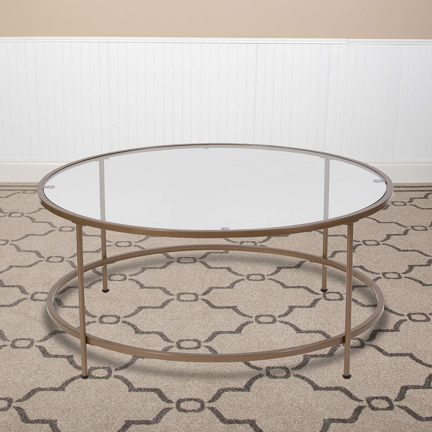 Flash Furniture Astoria Collection Round Coffee Table - Modern Clear Glass Coffee Table with Brushed Gold Frame