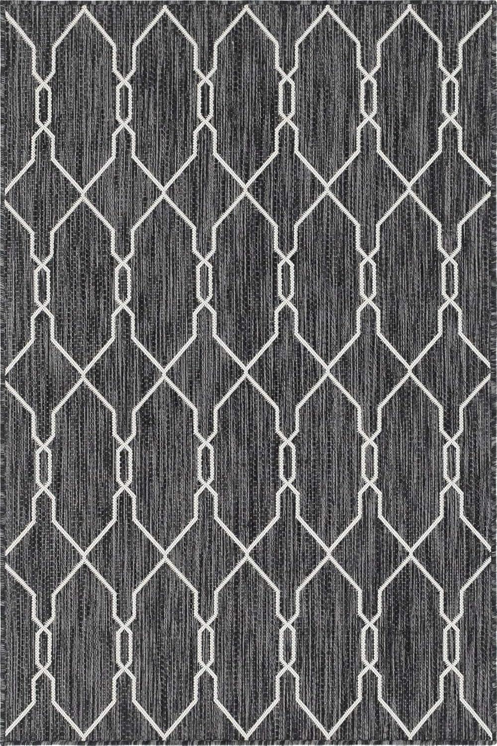 Unique Loom 4' 1 x 6' 1 Rectangle Indoor/Outdoor Trellis Charcoal Area Rug