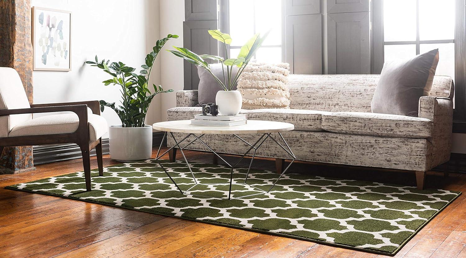 Dark Green and Beige Trellis 6' x 9' Synthetic Area Rug