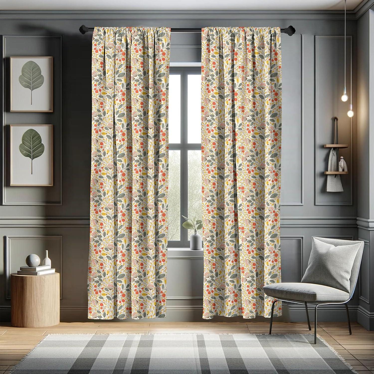 Ambesonne Floral Curtains, Hand Drawn Style Growth, Pair of 28"x84", Multicolor