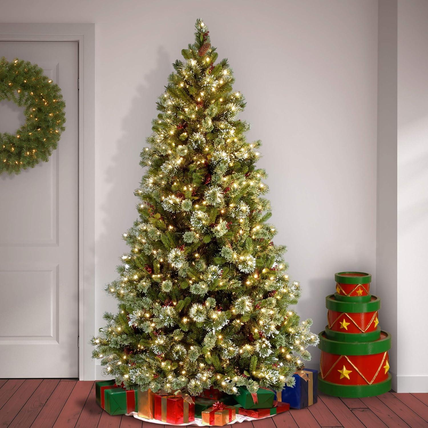 Prelit Flocked Pine Artificial Christmas Tree Clear Lights - National Tree Company