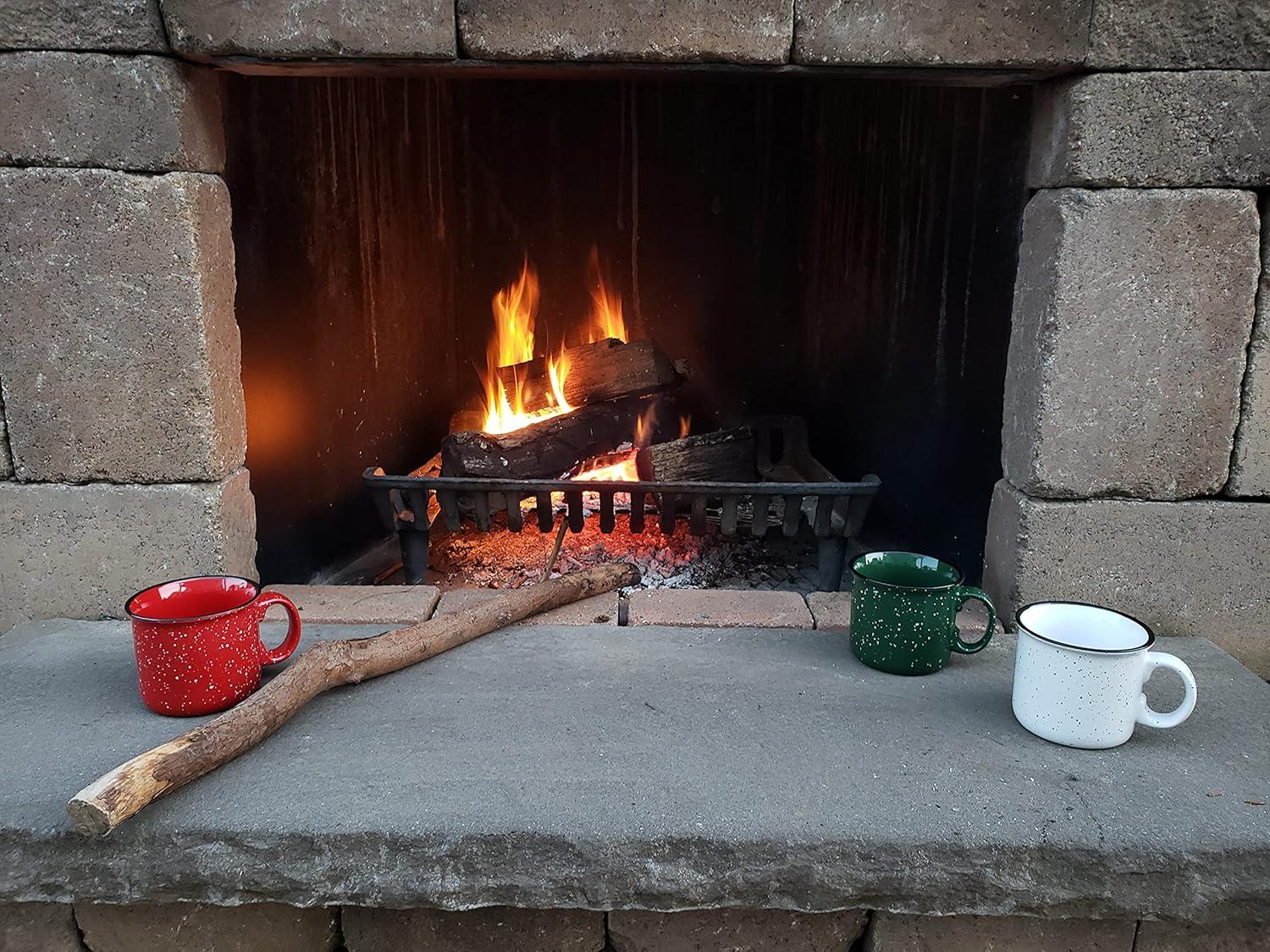 14oz Ceramic Campfire Coffee Mug (Set of 4), Red with Speckled Finish - Durable Thick Walled Camping Style Cup for Outdoors or Home