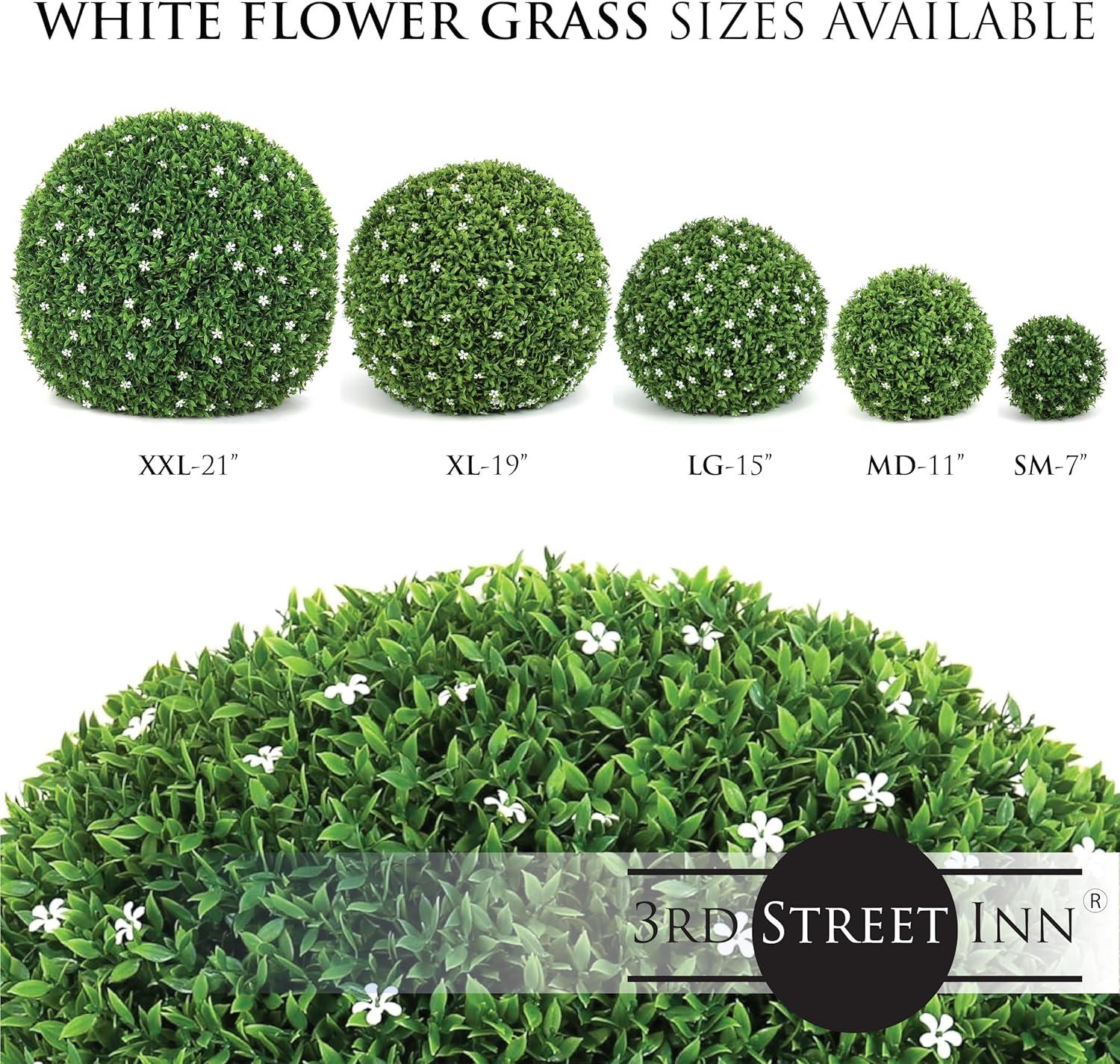 Small White Flower Boxwood Topiary Ball Set