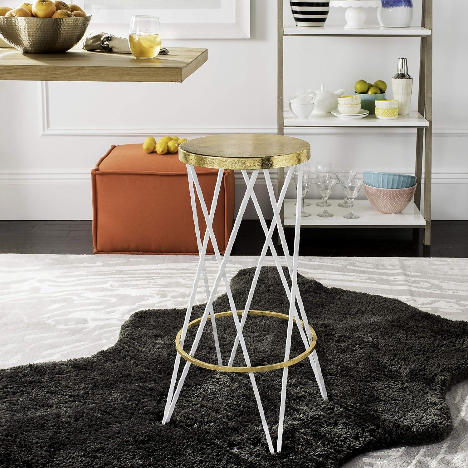 SAFAVIEH Hester Mid-Century Retro Round Top Bar Stool, Black/Gold
