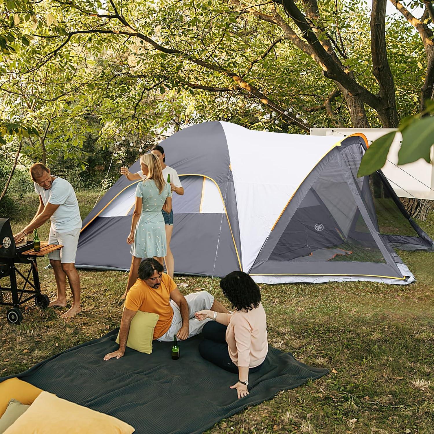 UNP Camping Tent with Screen Room, Portable 6 Person Camping Tent with Screen Porch, Family Dome Tent for Camping Outdoor - 14'x11'x72''(H)