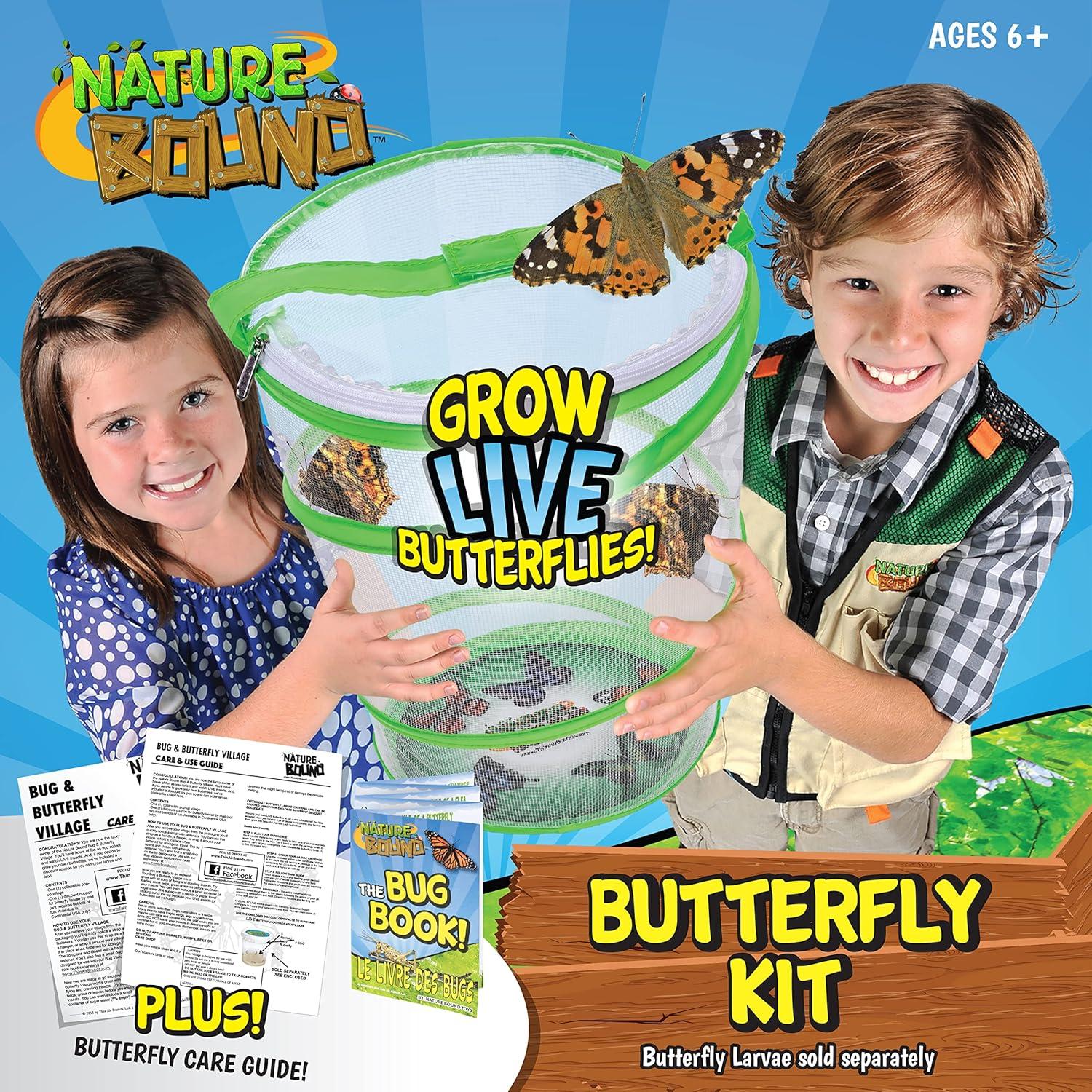 Nature Bound Butterfly Growing Kit - Live Caterpillar to Butterfly Project for Kids - Includes Voucher for Caterpillars, Green Pop-Up, Durable Nylon