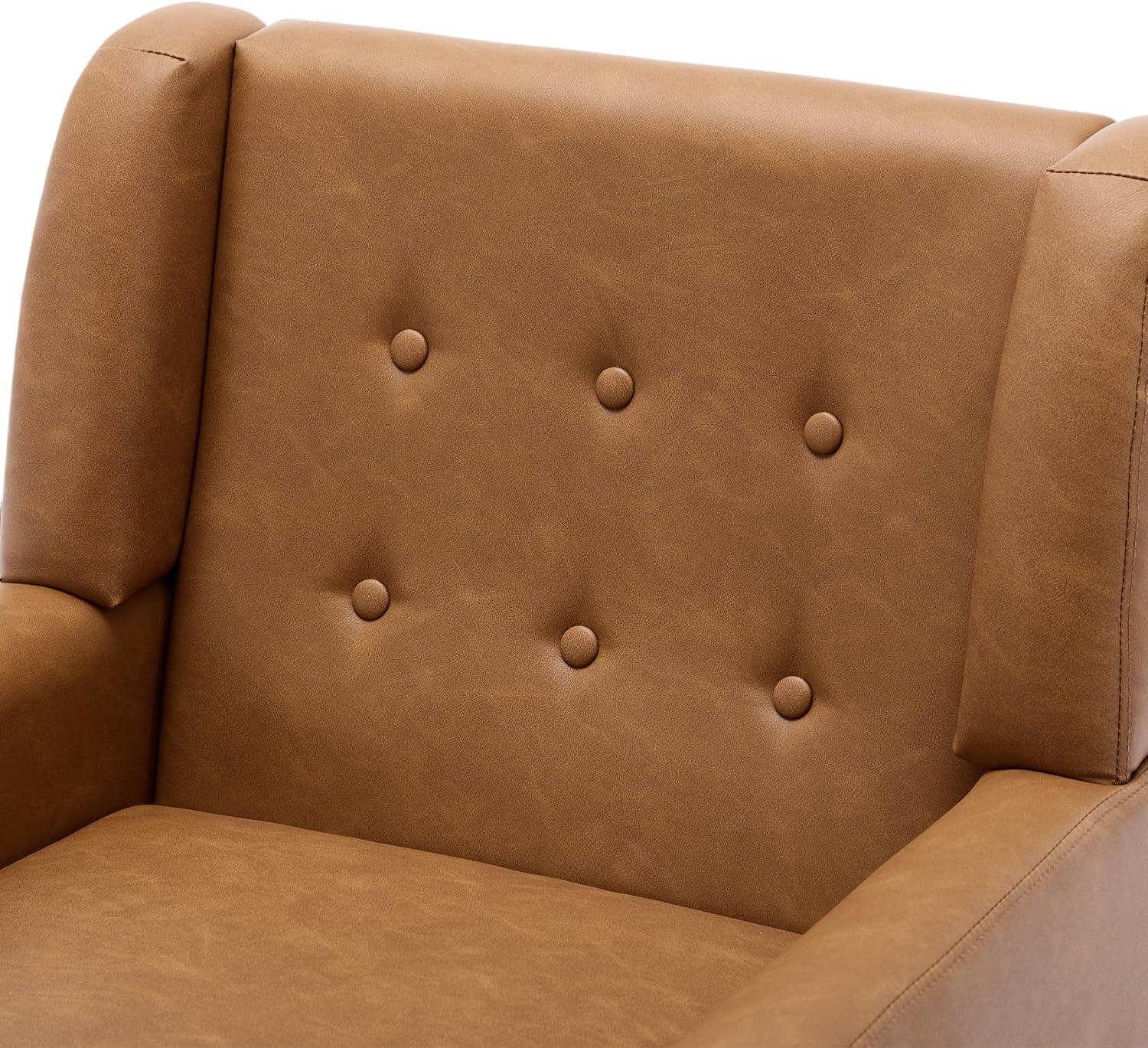 UIXE Faux Leather Accent Chair Upholstered Comfortable Armchair Modern Bedroom Chairs with Solid Wooden Legs, Brown