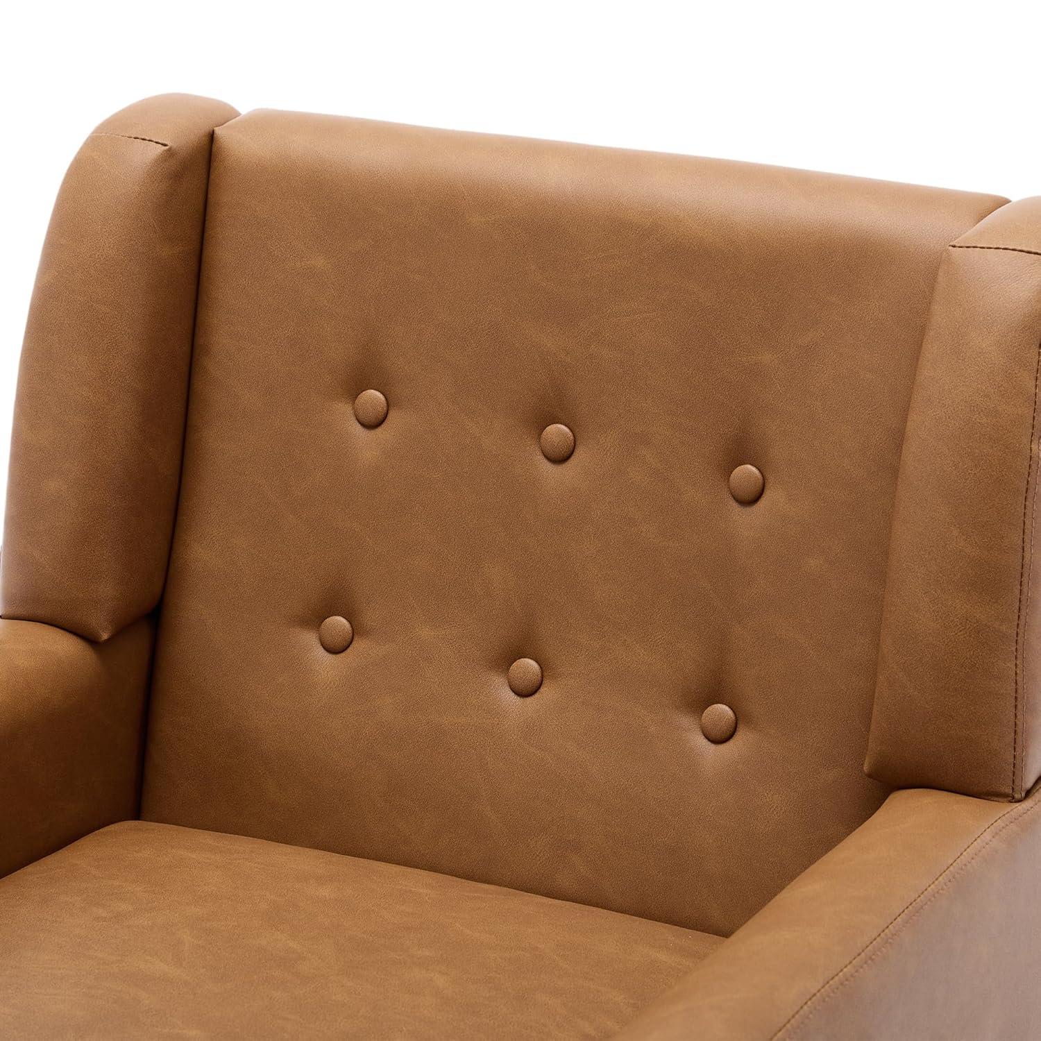 UIXE Faux Leather Accent Chair Upholstered Comfortable Armchair Modern Bedroom Chairs with Solid Wooden Legs, Brown