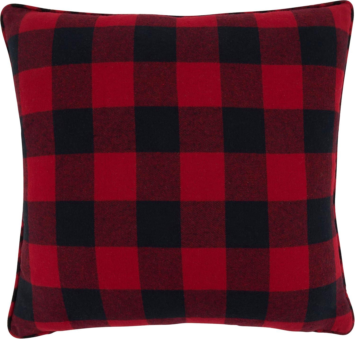 SARO 6622.R16SC 16 in. Square Red Buffalo Plaid Merry & Bright Pillow Cover