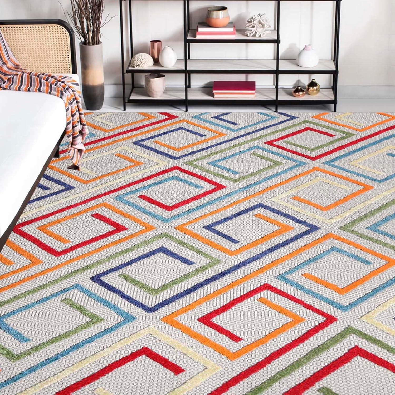 Colorful Geometric Patterned Indoor/Outdoor Area Rug, 5'2" x 7'2"