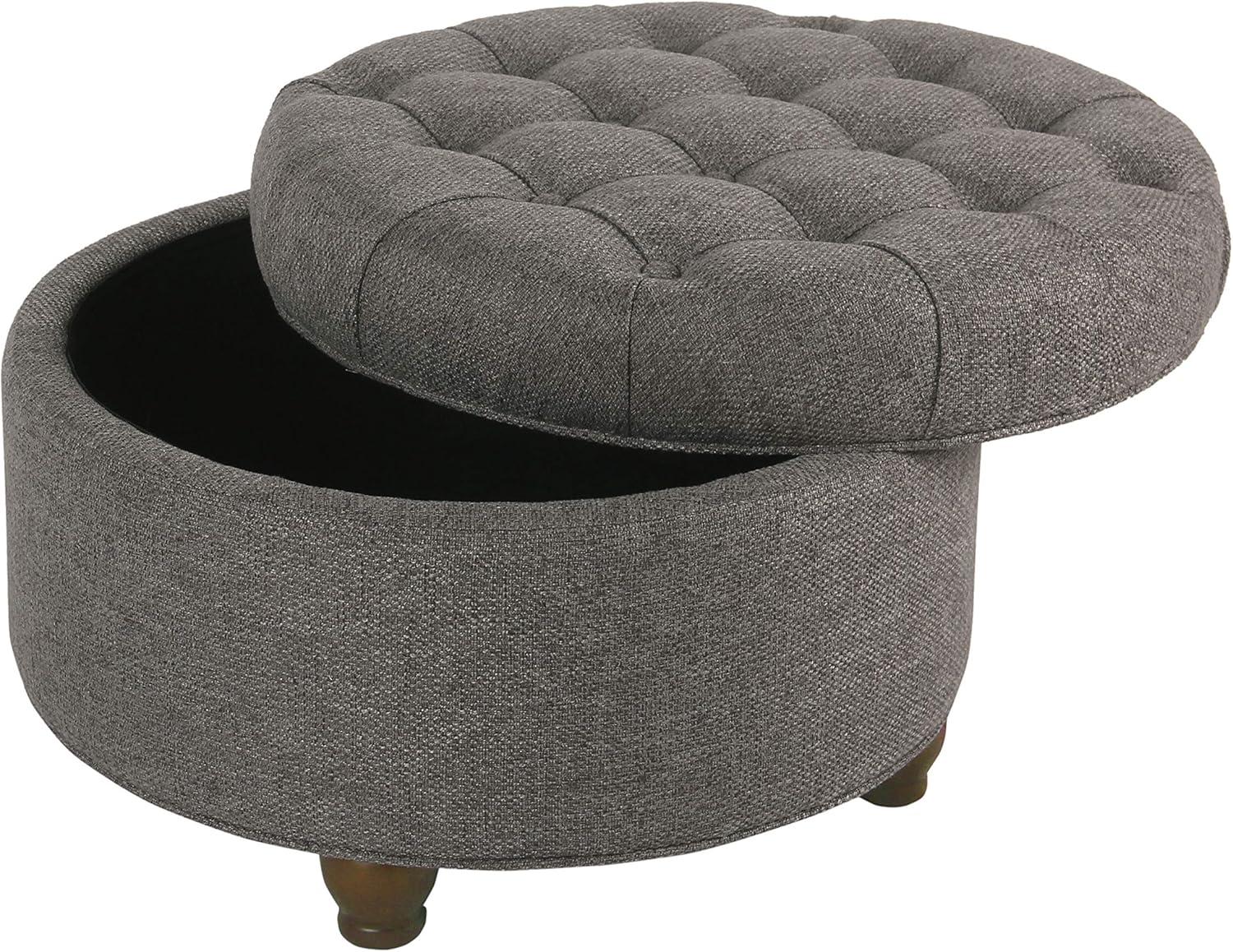 Elegant Dark Gray Tufted Round Cocktail Ottoman with Storage