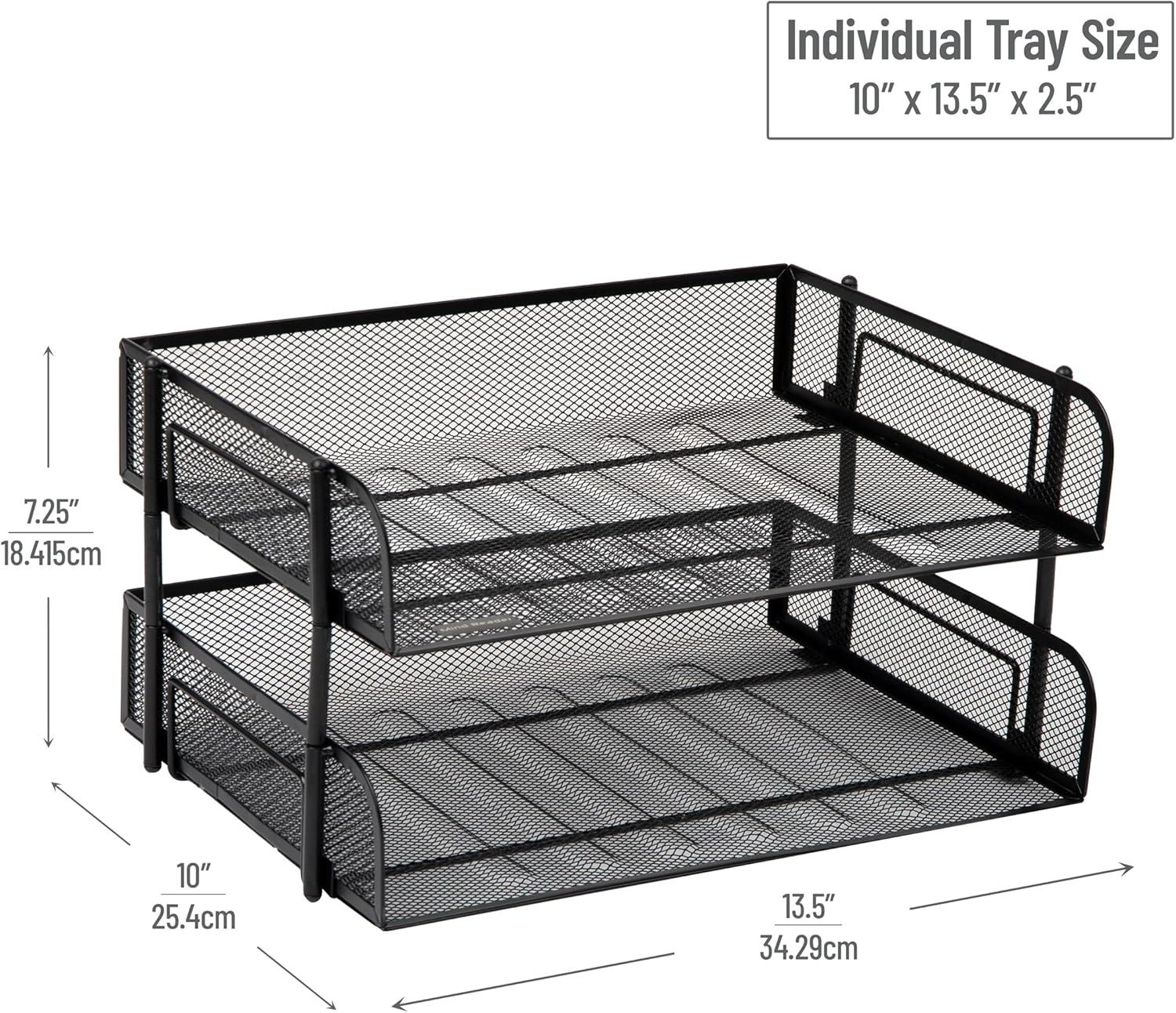 Stackable Paper Tray, Desktop Organizer, File Storage, Metal, 13.5"L x 10"W x 7.25"H, 2 Pcs