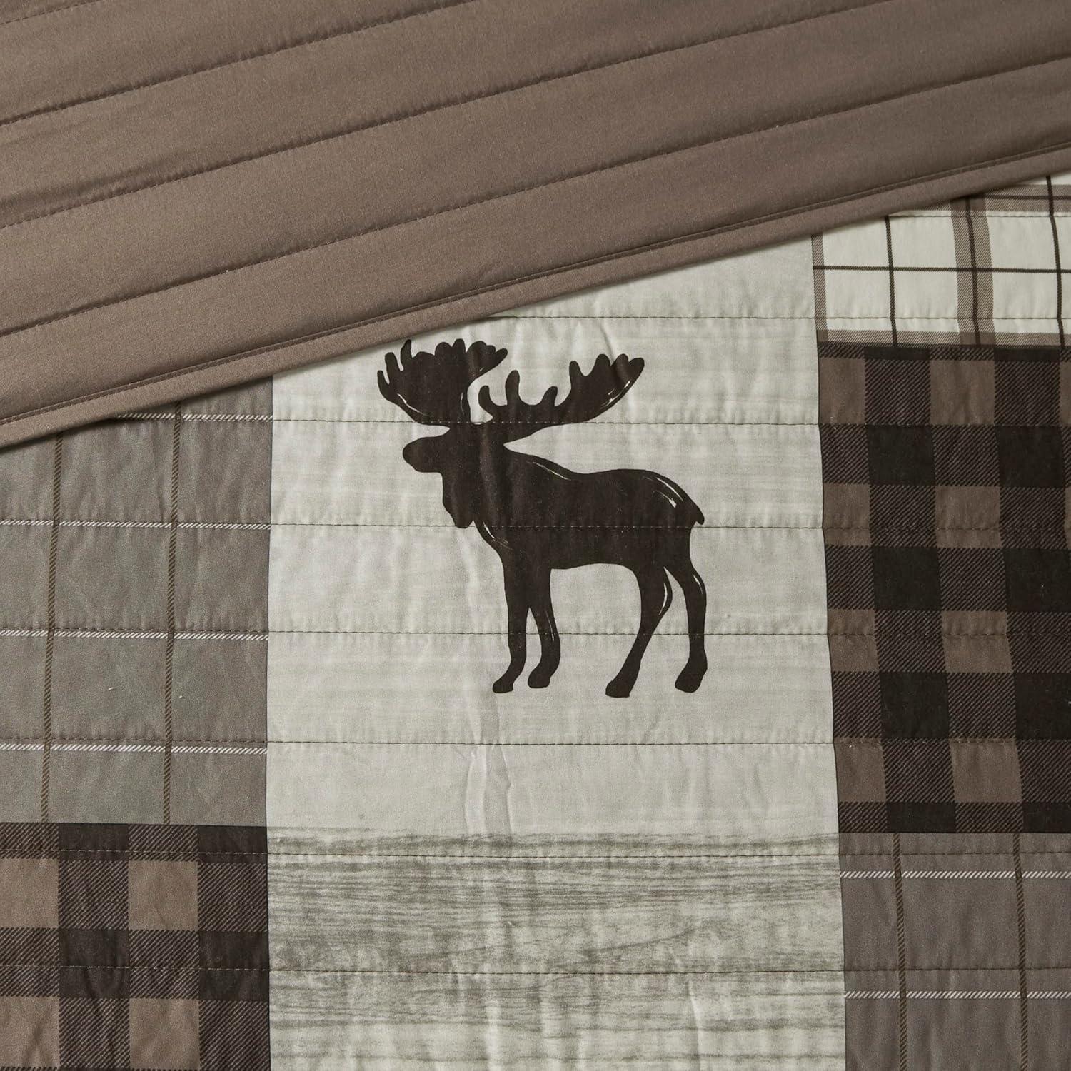 Woolrich Daybed Cover Set - Cabin Lifestyle, Patchwork with Moose Design All Season, Lightweight and Breathable Cozy Bedding Layer with Bedskirt, Matching Shams, 39" W x 75" L, Woodshed Brown 5 Piece