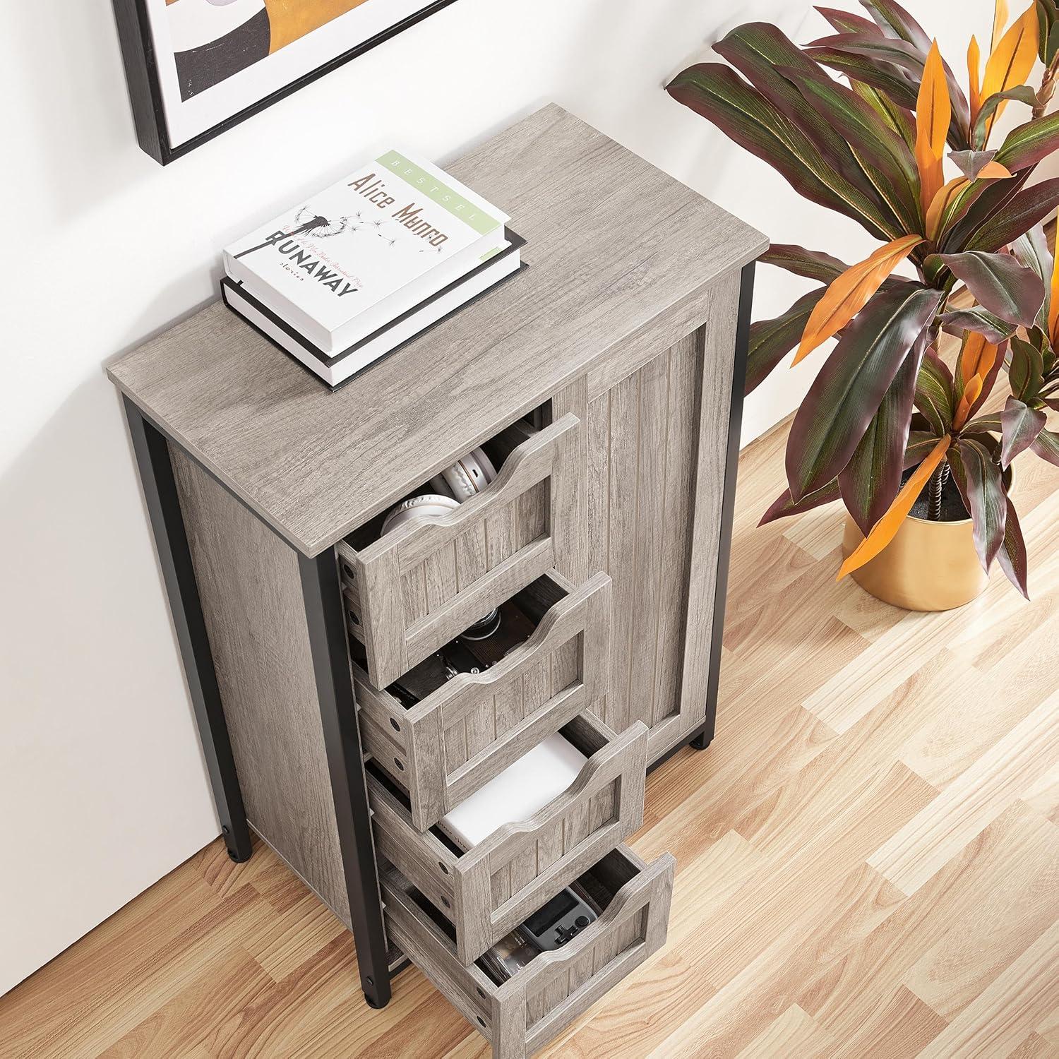 Gray Industrial Bathroom Cabinet with Adjustable Shelves and Drawers