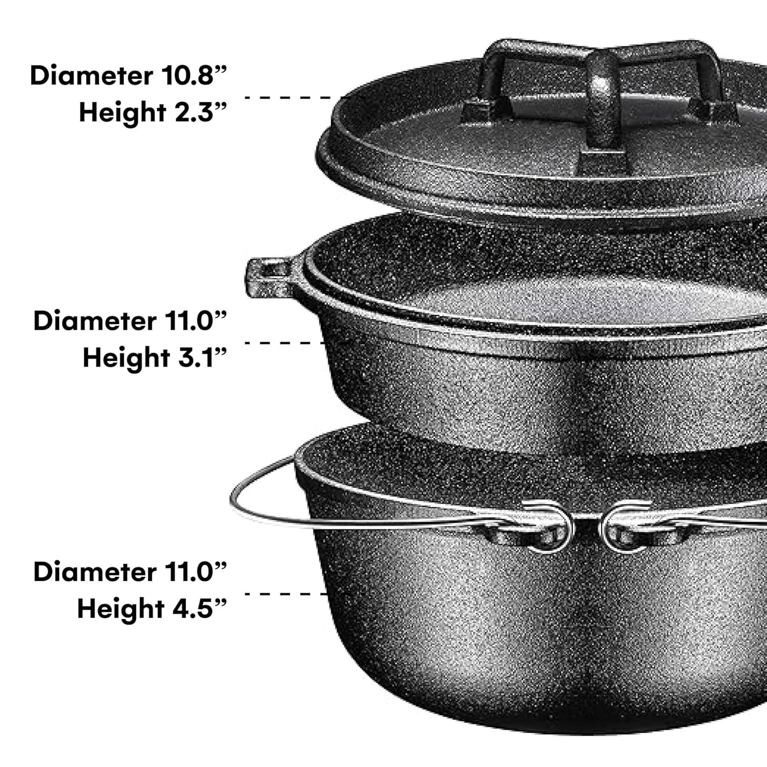 Bruntmor Pre-Seasoned 7pc Cast Iron Cookware Set w/Multi Cooker, Grill Pan, Dutch Oven