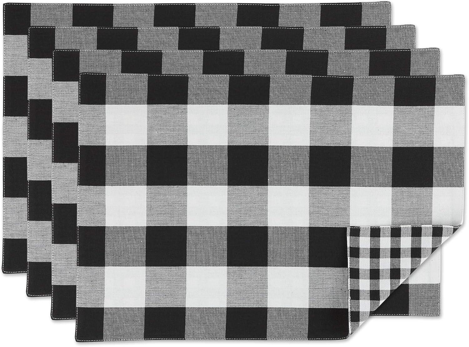 Black/White Reversible Gingham/Buffalo Check Placemat Set