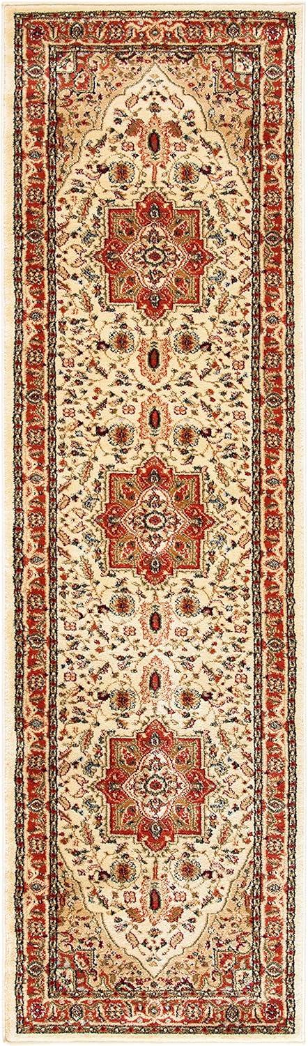 Elegant Ivory and Rust Hand-Knotted Synthetic Runner Rug - 27"x16"