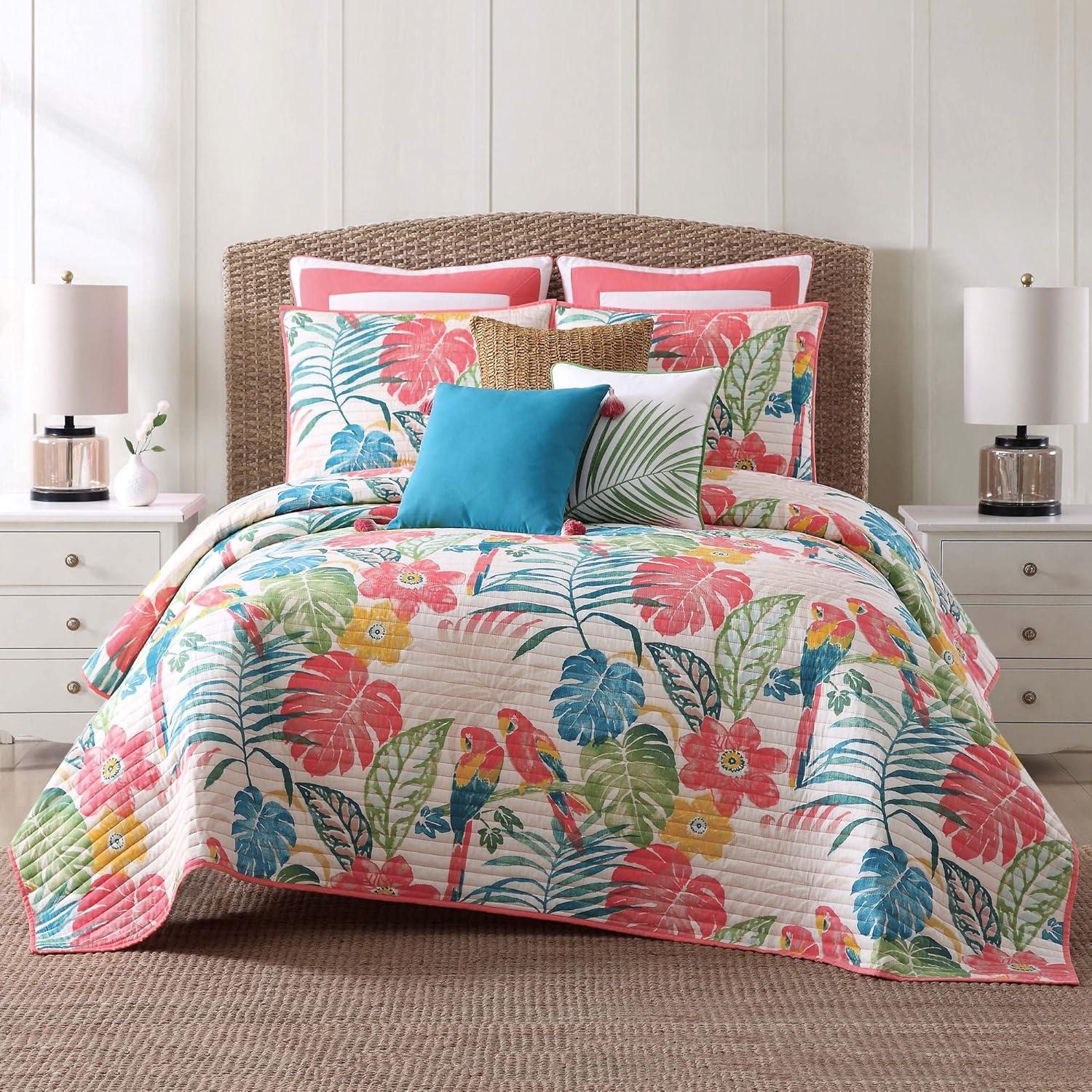 Coco Paradise Twin Blue Cotton Reversible Quilt Set